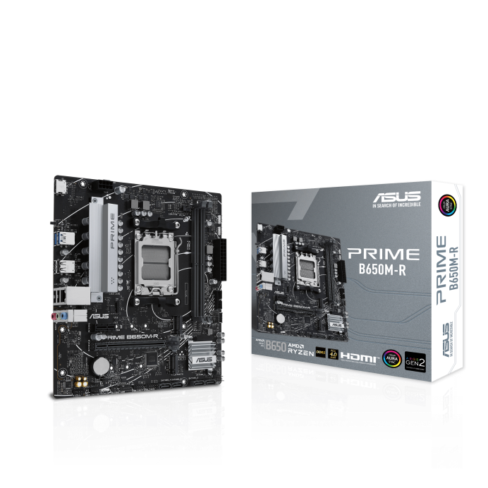 ASUS PRIME B650M-R AM5 Micro-ATX Motherboard for AMD Ryzen 9000/8000/7000 Series, B650 Chipset, DDR5 7200MHz OC, PCIe 4.0, Dual M.2 NVMe, 2.5GbE LAN, HDMI 4K, USB 5Gbps, BIOS FlashBack, Aura Sync, Gaming & Productivity Board