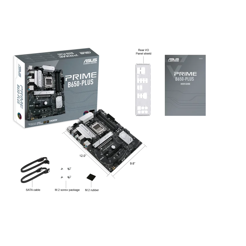 Asus PRIME B650-PLUS ATX Motherboard, AM5 Socket, AMD B650 Chipset, 4 x 2-Channel DDR5 128GB Max, Realtek 2.5Gb Ethernet, USB 3.2/2.0, 4x SATA, 2x M.2, 1x PCIe 4.0 x16, 1x HDMI/DP-GC