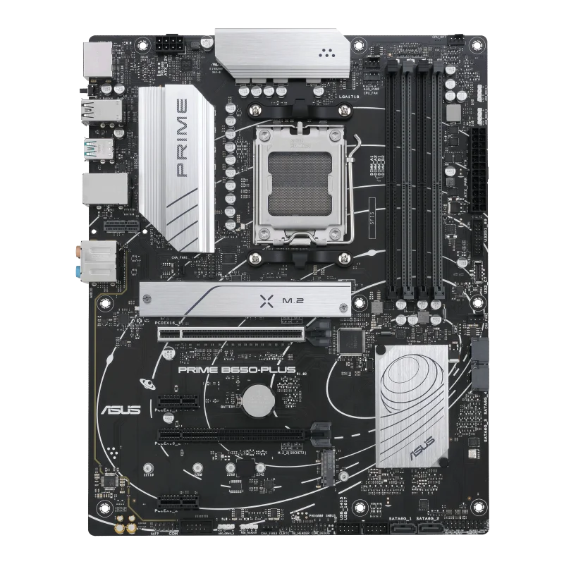 Asus PRIME B650-PLUS ATX Motherboard, AM5 Socket, AMD B650 Chipset, 4 x 2-Channel DDR5 128GB Max, Realtek 2.5Gb Ethernet, USB 3.2/2.0, 4x SATA, 2x M.2, 1x PCIe 4.0 x16, 1x HDMI/DP-GC