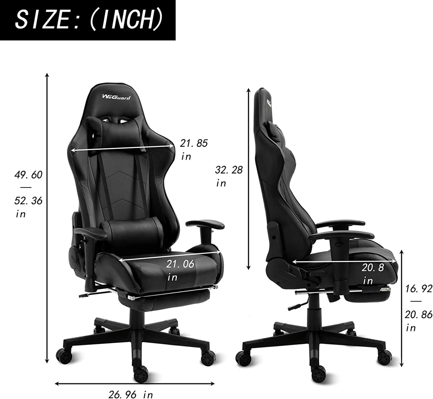 WeGuard Massage Gaming Chair Racing Office Computer Game-Black - Games Corner