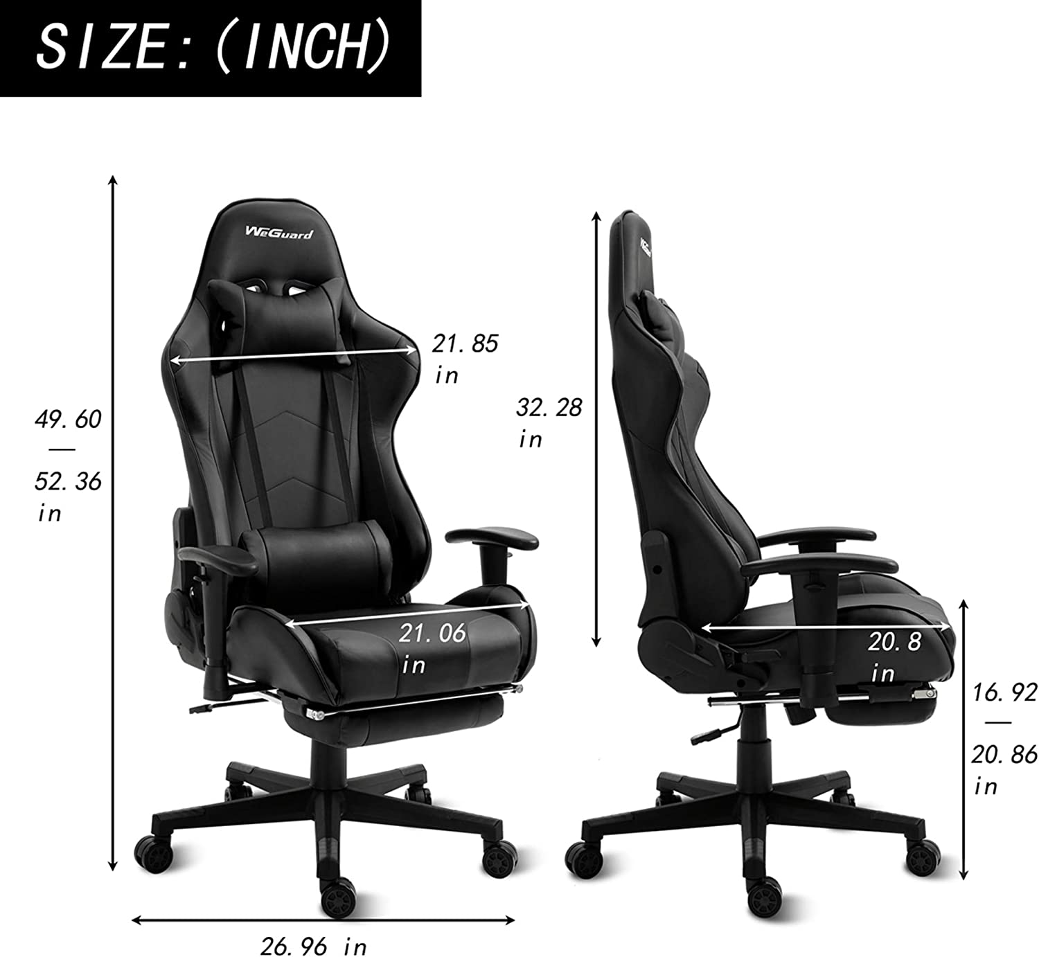 WeGuard Massage Gaming Chair Racing Office Computer Game-Black - Games Corner