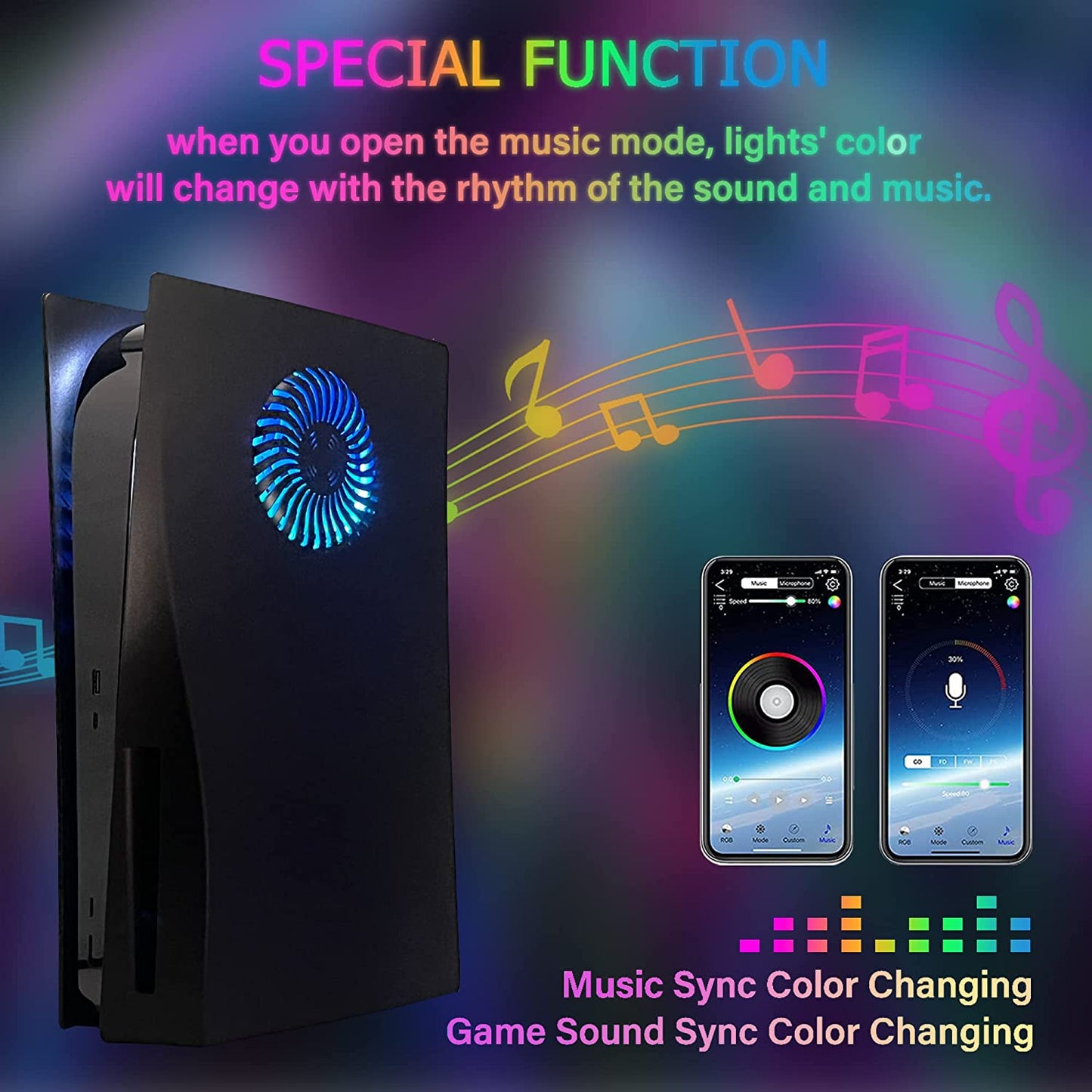 Faceplate with RGB Light Strip for PS5 400+ Effects LED Light Ring Console Cover with remote - Games Corner