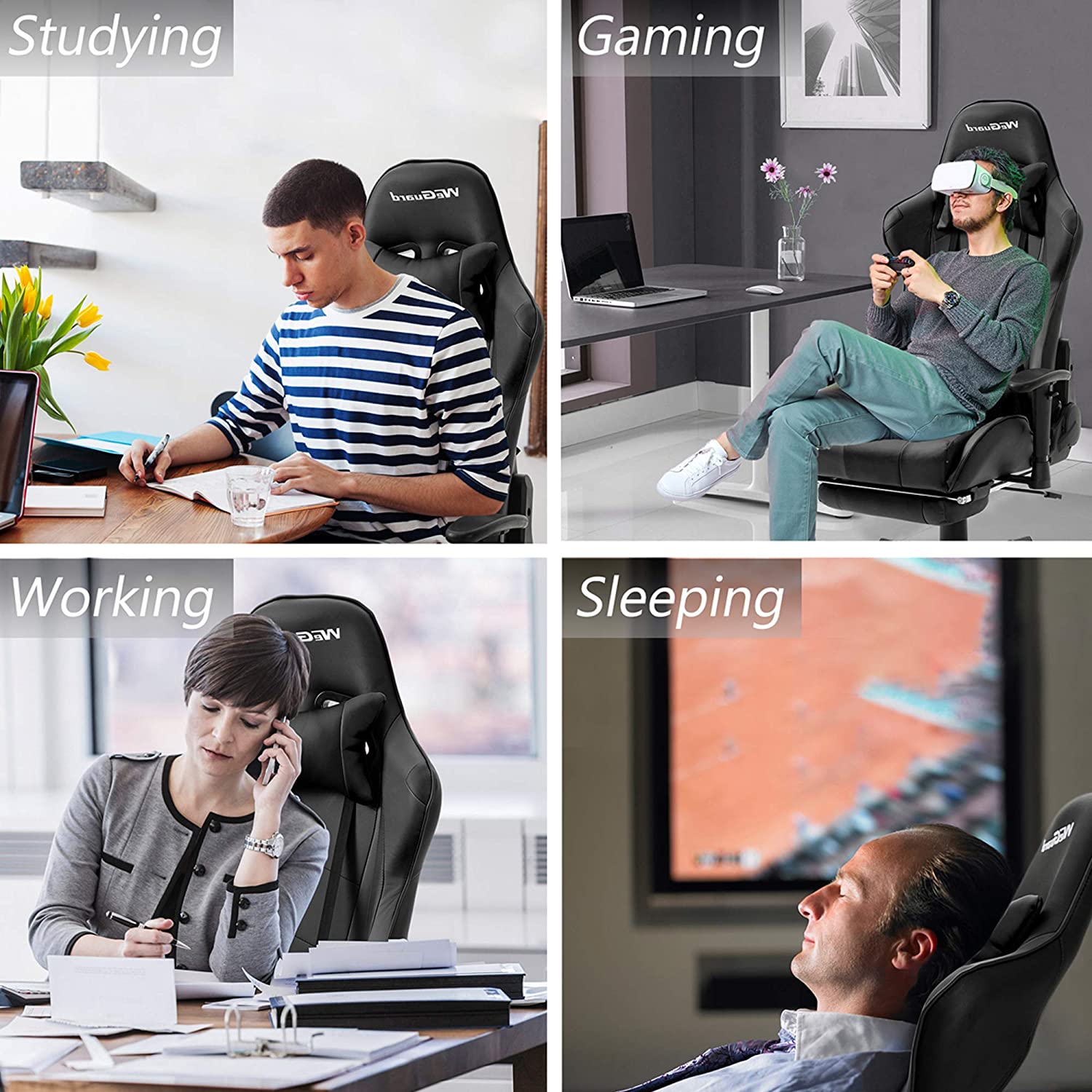 WeGuard Massage Gaming Chair Racing Office Computer Game-Black - Games Corner