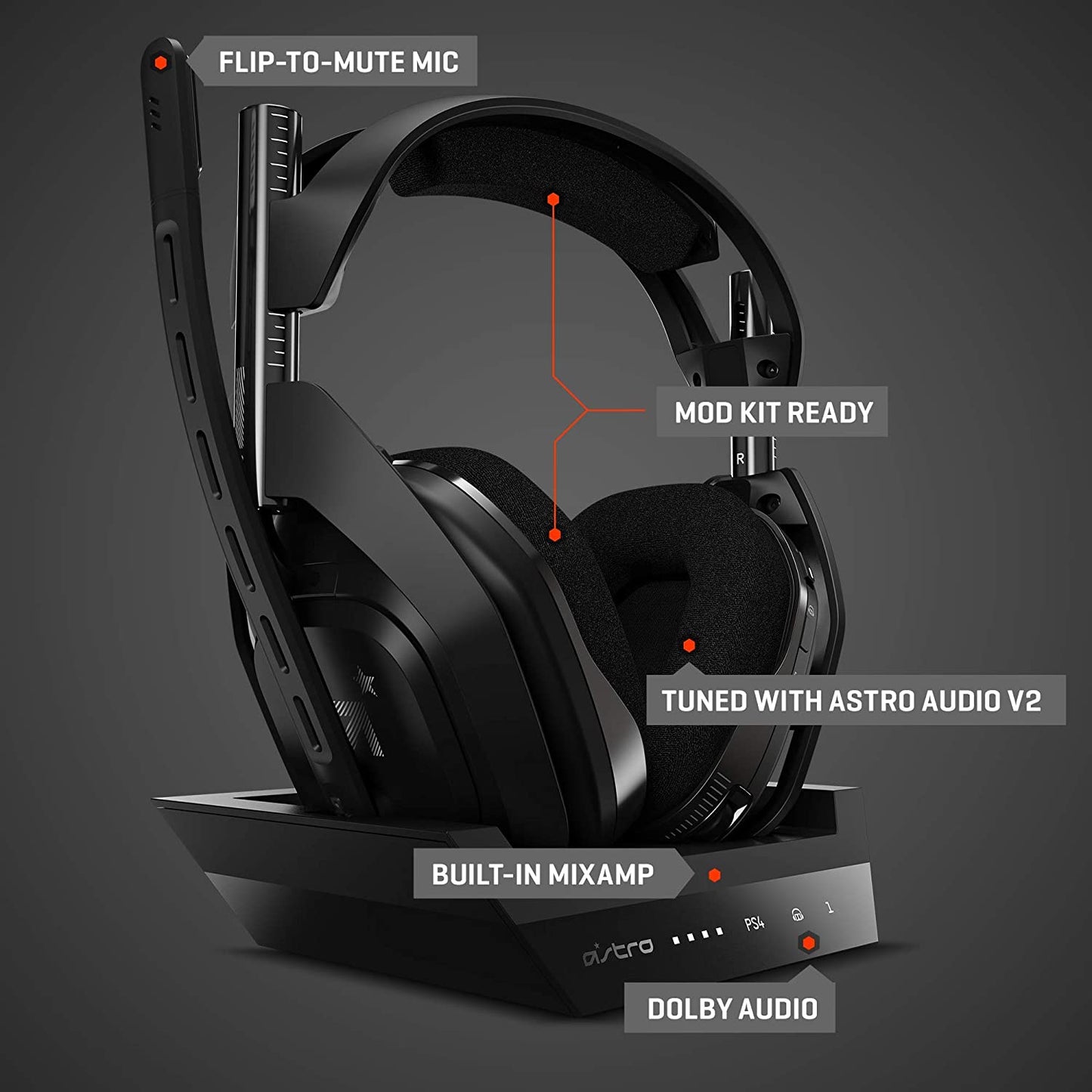 ASTRO Gaming A50 Wireless Gaming Headset + Base Station Gen 4 for PS4 & PC - Black/Silver (with Dolby Audio) - Games Corner
