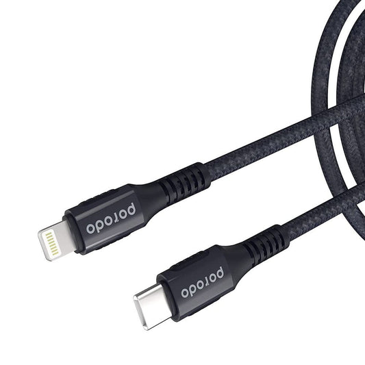 Porodo PD-2PDCL-BK Braided & Aluminum Type C to Lightning Cable 2m Black - Games Corner
