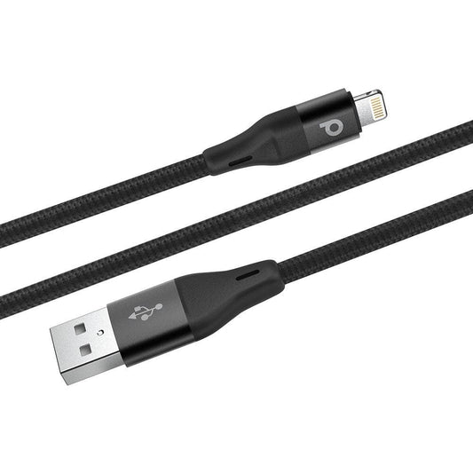 Porodo PD-ALBR22-BK Aluminum Braided Lightning Cable 2.2m 2.4A Black - Games Corner