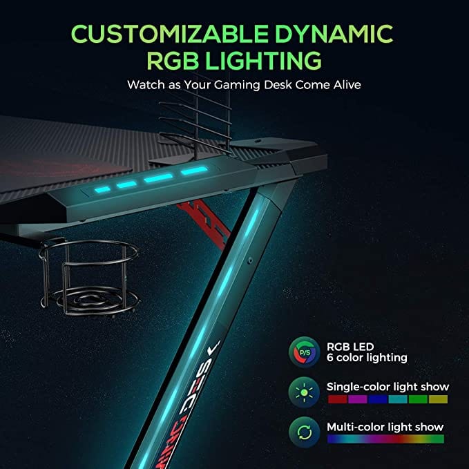 Eureka Ergonomic® Z1-S PRO Home Office Gaming Table With RGB Lights, Controller Stand, Cup Holder & Headphone Hook - Black | ERK-Z1S-PRO-43B-V2 - Games Corner