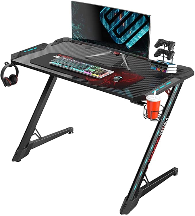 Eureka Ergonomic® Z1-S PRO Home Office Gaming Table With RGB Lights, Controller Stand, Cup Holder & Headphone Hook - Black | ERK-Z1S-PRO-43B-V2 - Games Corner
