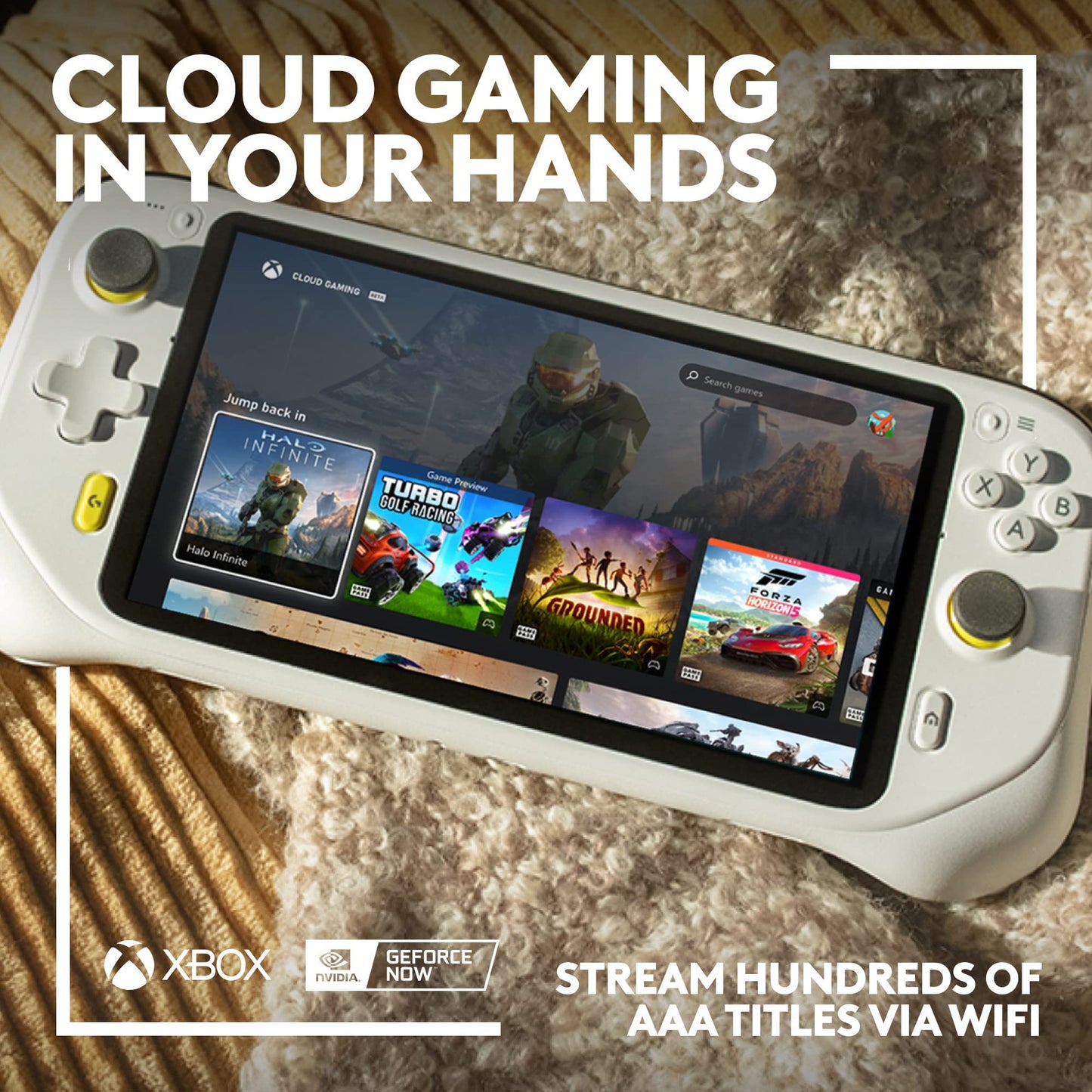 Logitech G Cloud Handheld Portable Gaming Console with Long-Battery Life, 1080P 7-Inch Touchscreen, Lightweight Design, Xbox Cloud Gaming, NVIDIA GeForce NOW, Google Play - Games Corner