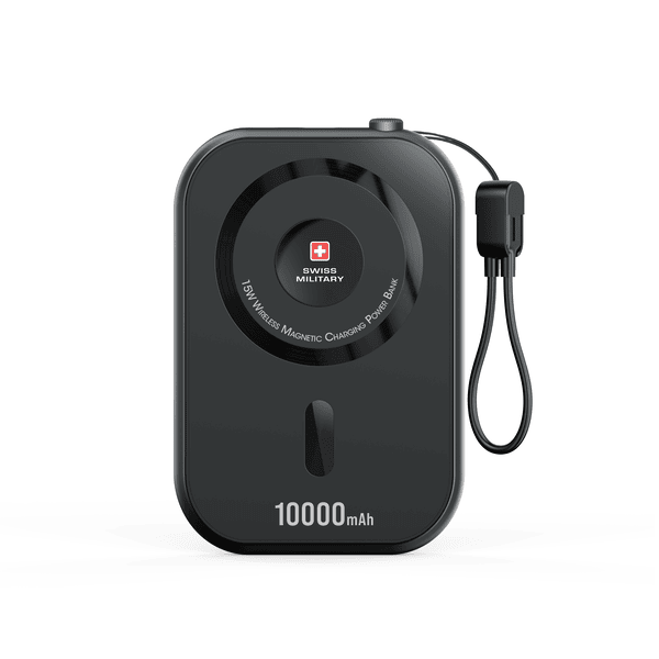 Swiss Military 3-in-1 Wireless Magnetic Power Bank, 10000 mAh, Black