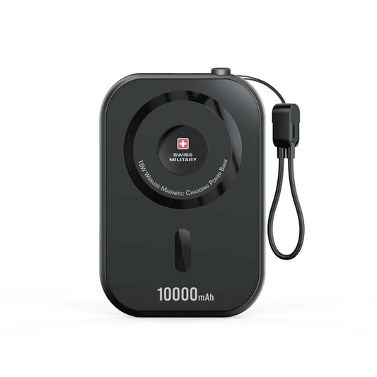 Swiss Military 3-in-1 Wireless Magnetic Power Bank, 10000 mAh, Black Games Corner 