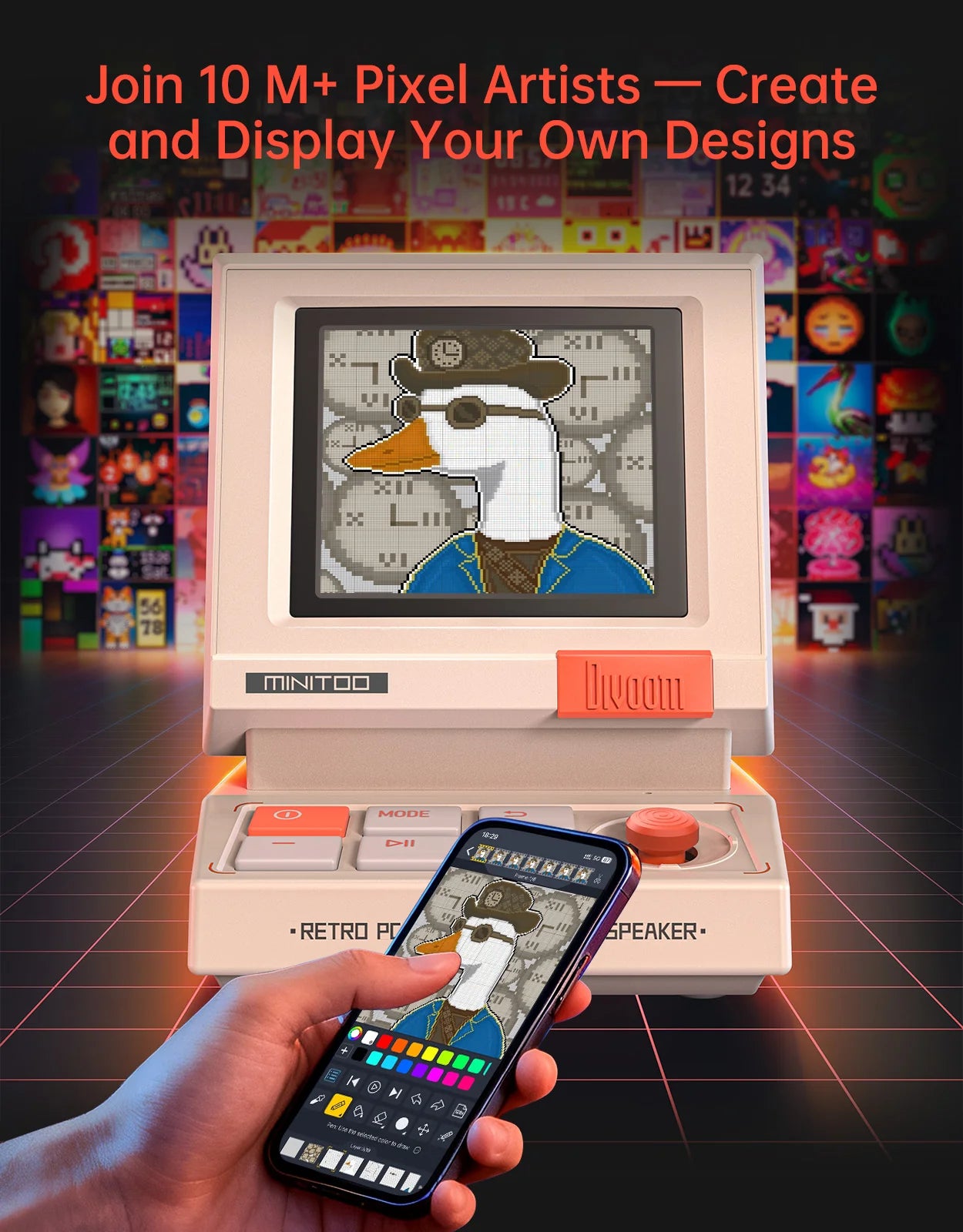 Divoom MiniToo Retro Pixel Bluetooth Speaker A retro pixel speaker