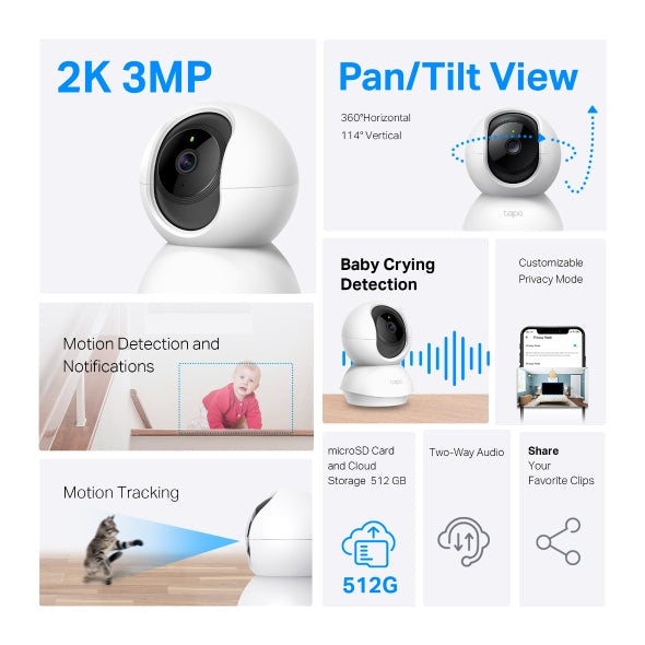 TP-Link Tapo C210 2K 3MP Pan Tilt Smart Security Camera
