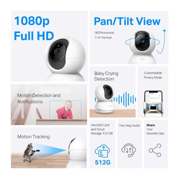 TP-Link Tapo C200C Pan Tilt Home Security Wi-Fi Camera  1080p HD