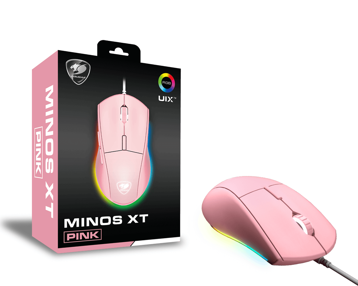 Cougar Minos XT Gaming Mouse, Six Fully Customizable Buttons, 4000 DPI, 3 zone 16.8 million colors, ADNS-3050 Optical - Pink