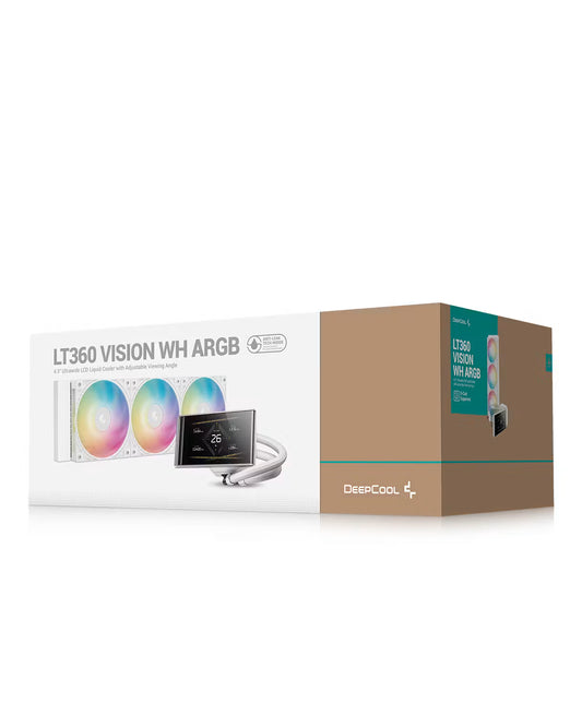 DeepCool LT360 VISION WH ARGB 360mm AIO Liquid CPU Cooler with 4.5" IPS LCD Display - White | Intel LGA1851/1700 & AMD AM5/AM4