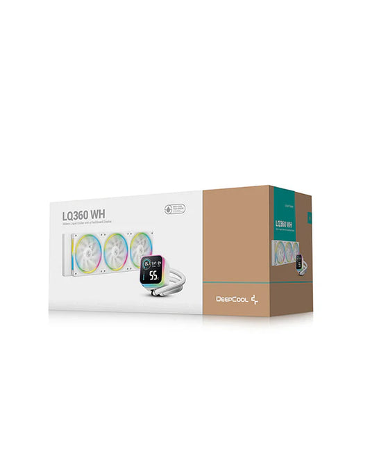 DeepCool LQ360 AIO Liquid CPU Cooler, Segment LCD Display, 360mm Radiator, 2400 RPM Fan Speed, 72.04 CFM Fan Airflow, Hydro Bearing Type, Anti-Leak Technology, White