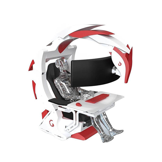 DXRacer Ingrem G1 Gaming Pod, High Strength Support 49 Monitor, Two Stage Boom Adjustment, One Button Start Intelligent Control, Red/White 6973193060158