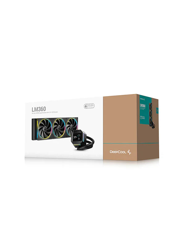 Deepcool LM360 AIO LCD ARGB Liquid Cooler, 2.4" IPS LCD Display, 6th-generation Pump, 2500～3600 RPM±10%, 66.23 CFM Fan Airflow, 3.27 mmAq Fan Air Pressure, Hydro Bearing, Black  R-LM360-BKDMMC-1