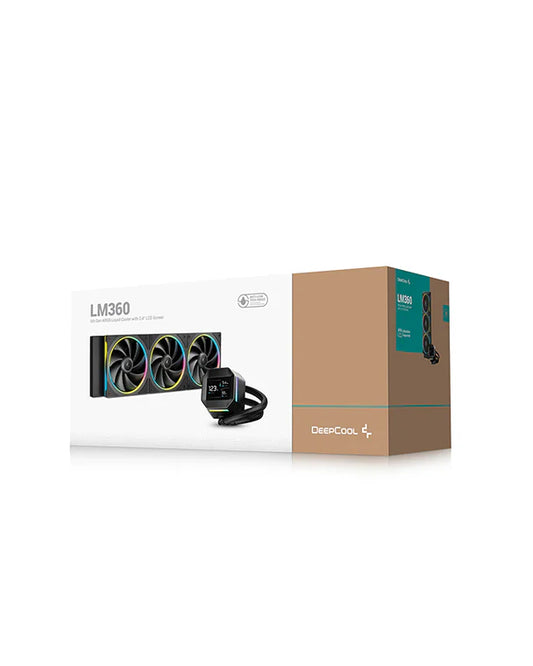 Deepcool LM360 AIO LCD ARGB Liquid Cooler, 2.4" IPS LCD Display, 6th-generation Pump, 2500～3600 RPM±10%, 66.23 CFM Fan Airflow, 3.27 mmAq Fan Air Pressure, Hydro Bearing, Black  R-LM360-BKDMMC-1