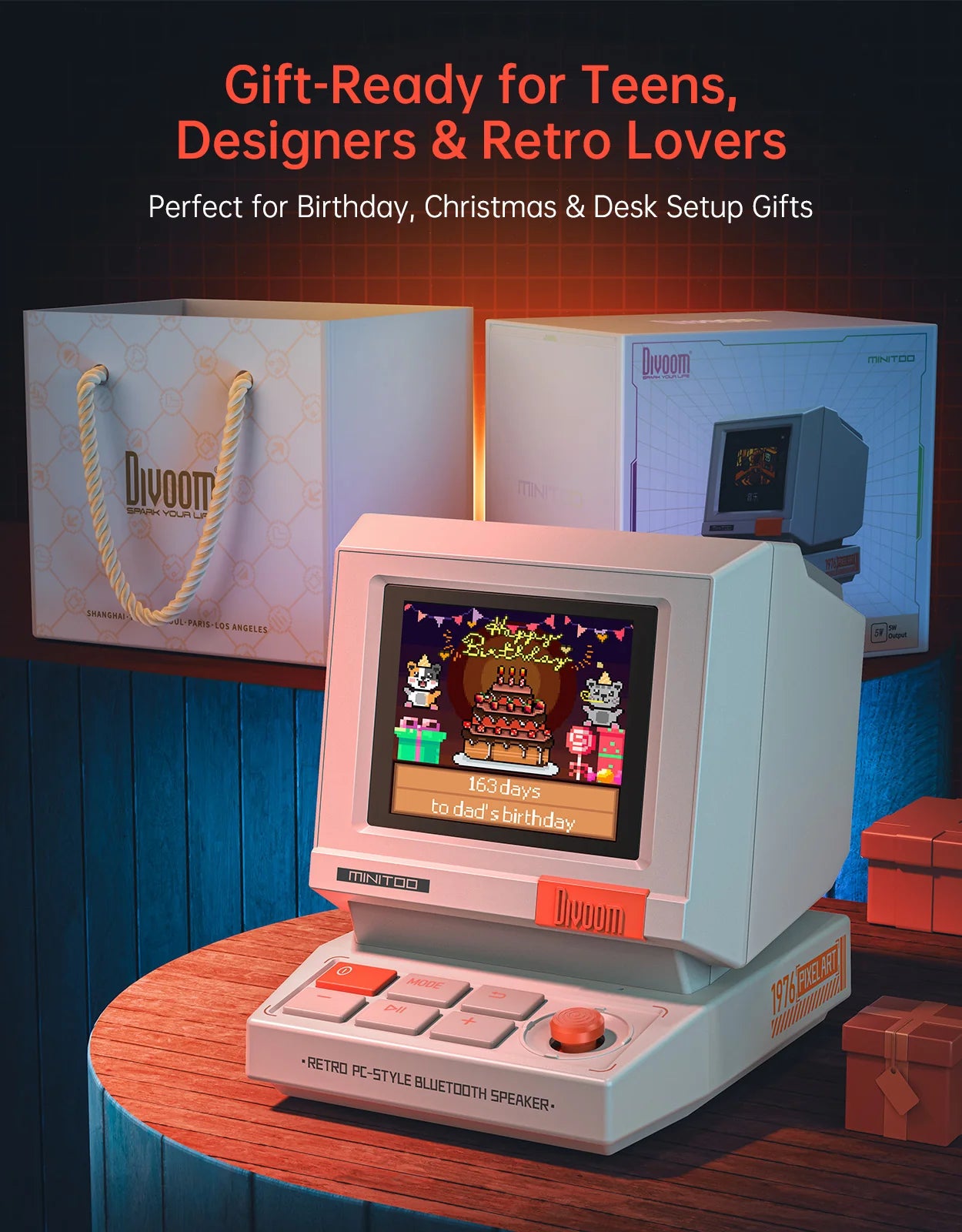 Divoom MiniToo Retro Pixel Bluetooth Speaker A retro pixel speaker