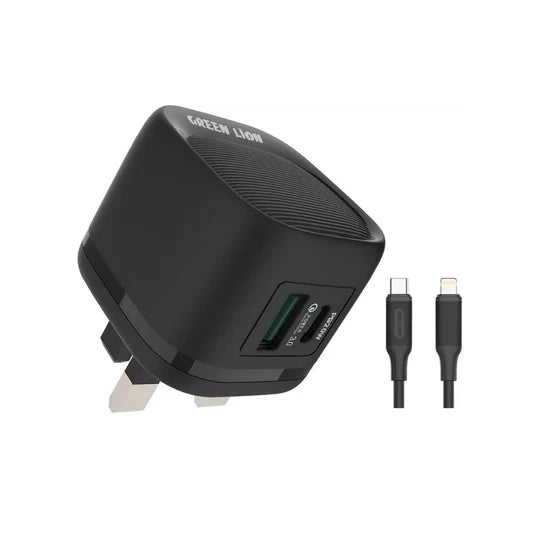 GNPDQ2UCLWCBK Green Lion PD 20W + QC Wall Charger With USB-C To Lightning Cable ,GNPDQ2UCLWCBK