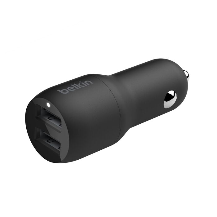Dual USB-A Car Charger 24W + USB-A to Lightning Cable, CCD001bt1MBK