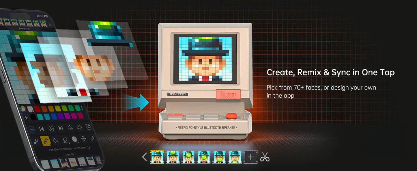 Divoom MiniToo Retro Pixel Bluetooth Speaker A retro pixel speaker