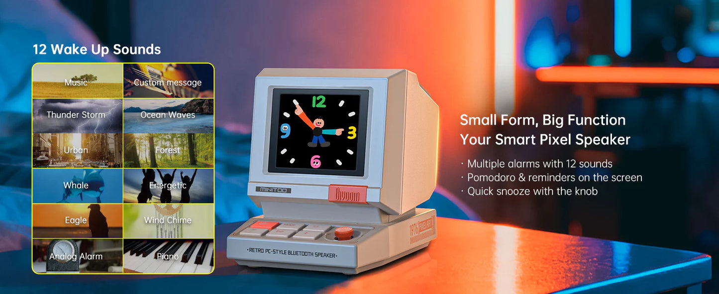 Divoom MiniToo Retro Pixel Bluetooth Speaker A retro pixel speaker