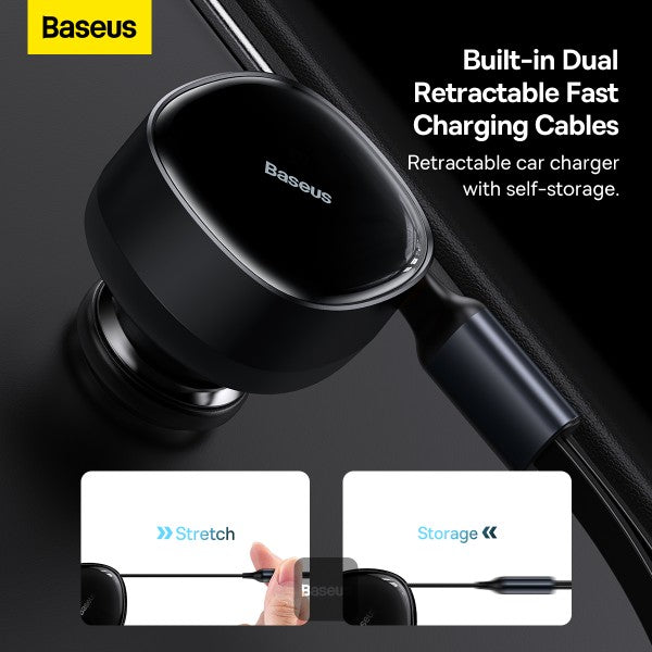 Baseus Enjoyment Retractable 2-in-1 Car Charger C+L 30W Black