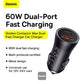 Baseus Golden Contactor Max Dual Fast Charger Car Charger U+C 60W Dark Gray