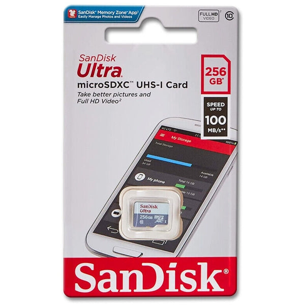 SANDISK - Cards 256GB Ultra Lite White/Gray MICROSDXC 100MB/S Class 10 UHS-1