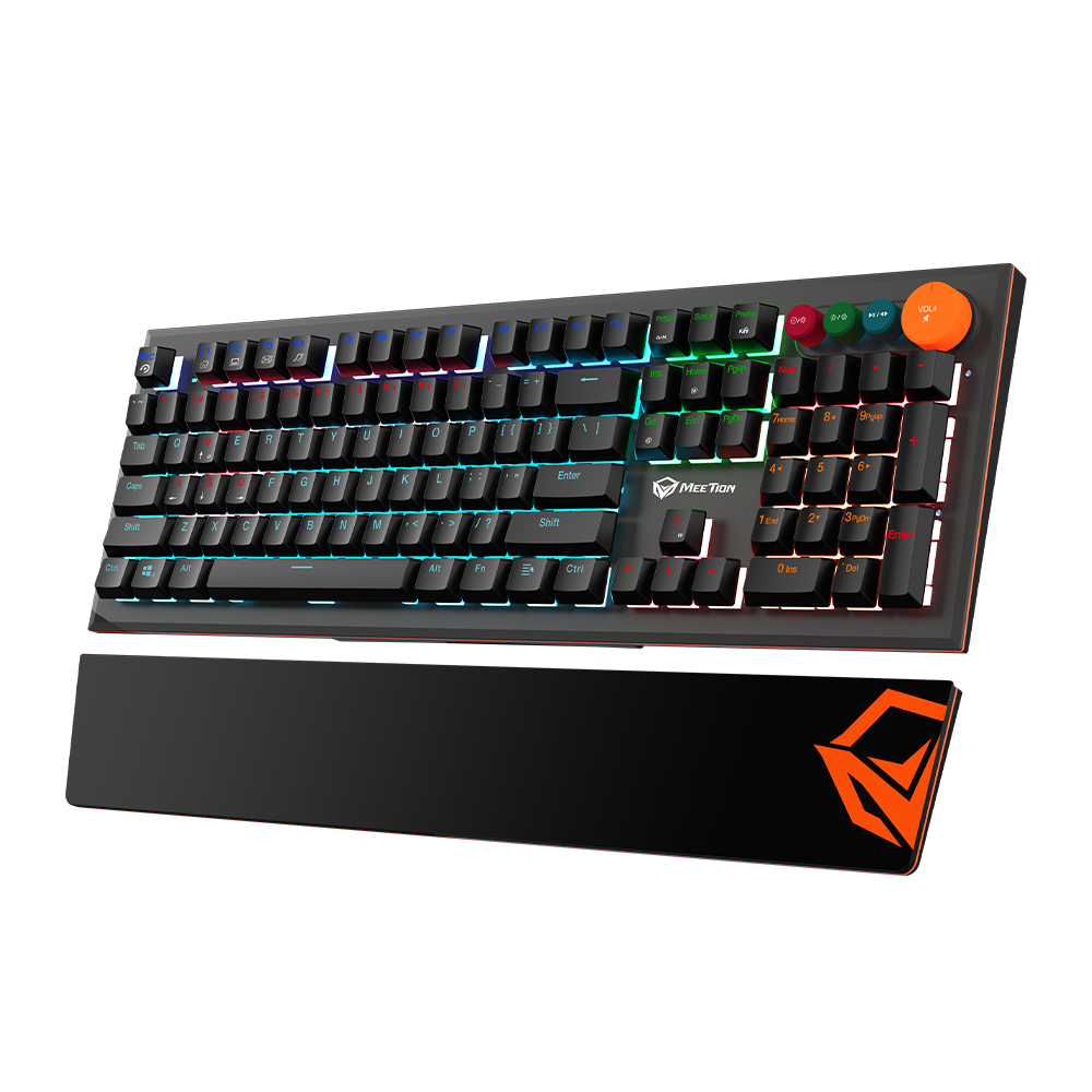 MEETION Blue Switches Detachable Palmrest RGB Backlit Wired Mechanical Gaming Keyboard with Type C Cable Dedicated Media Control, Detachable Wrist Rest MK500