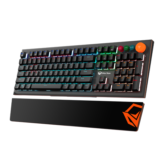 MEETION Blue Switches Detachable Palmrest RGB Backlit Wired Mechanical Gaming Keyboard with Type C Cable Dedicated Media Control, Detachable Wrist Rest MK500