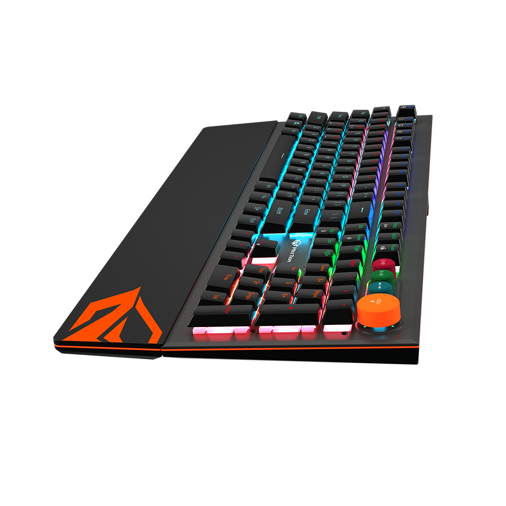 MEETION Blue Switches Detachable Palmrest RGB Backlit Wired Mechanical Gaming Keyboard with Type C Cable Dedicated Media Control, Detachable Wrist Rest MK500