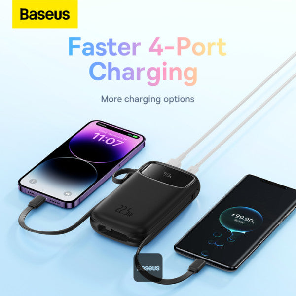 Baseus QPow2 20000mAh Digital Display Fast Charge Power Bank 22.5W With Built-in Dual-Cable Lightning And Type-C - Black