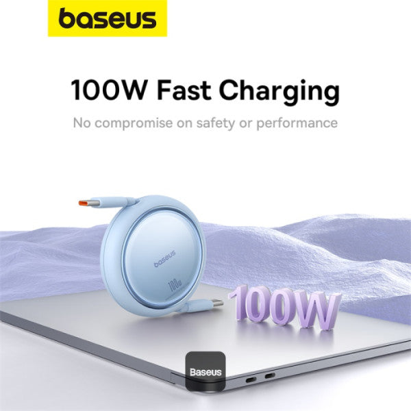 Baseus 100W Free2 Draw Mini Both-Way Retractable Type C to Type C Fast Charging Data Cable 1M - Blue, P10364500311-00