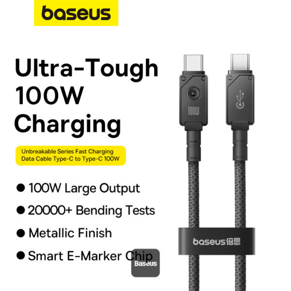 Baseus Unbreakable Series 100W PD Fast Charging Data Cable Type-C to Type-C 1M - Black