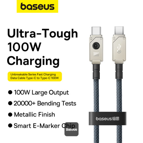 Baseus Unbreakable Series 100W PD Fast Charging Data Cable Type-C to Type-C 1M - White