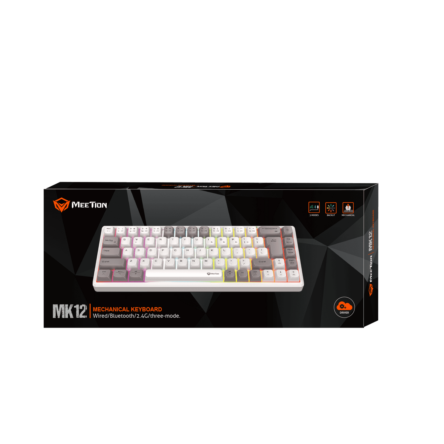 MEETION MK12 White 65% Tri-Mode Wireless RGB Mechanical Gaming Keyboard– Arabic/English Layout
