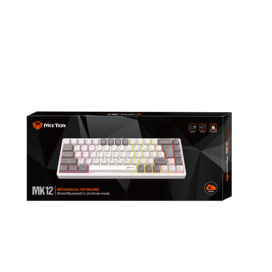 MEETION MK12 White 65% Tri-Mode Wireless RGB Mechanical Gaming Keyboard– Arabic/English Layout