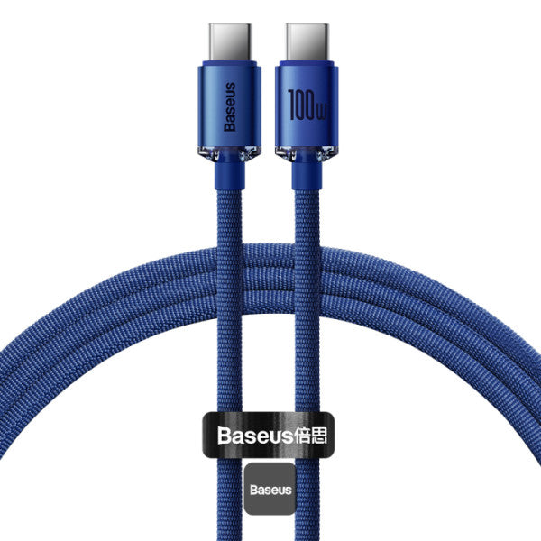 Baseus Crystal Shine Series 100W Fast Charging Cable Type-C to Type-C - 480Mbps Data Cable - 1.2M - Blue