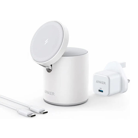 Anker 623 Magnetic Wireless Charger (MagGo), 2-in-1 Wireless Charging Station with 20W USB-C Charger, For iPhone 12 Series, AirPods Pro (Dolomite White), b2568221