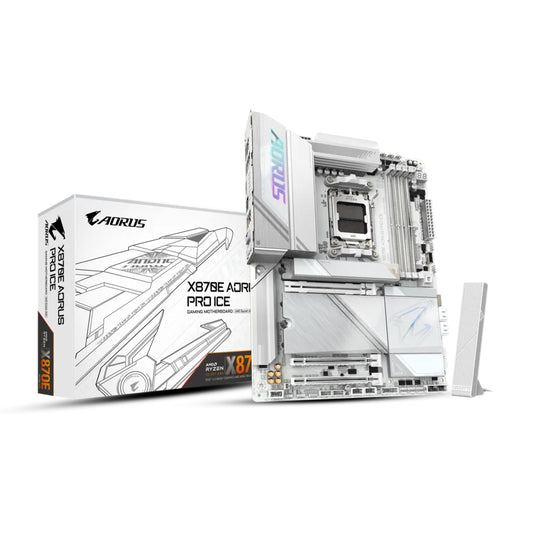 GIGABYTE X870E AORUS PRO ICE ATX Motherboard, AMD X870E Chipset, 4 x DDR5 DIMM Slots, Up to 256GB Memory, Wi-Fi 7 & Bluetooth 5.3, 1 x PCIe 5.0 x16, 4 x M.2 Slots