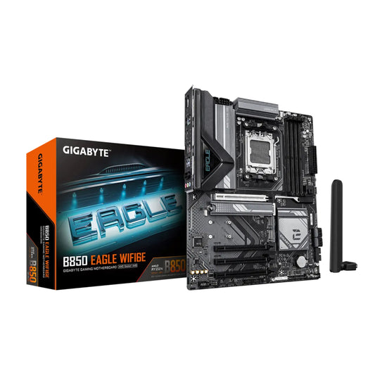 GIGABYTE B850 Eagle WIFI6E AM5 ATX Motherboard, AMD B850 Chipset, 4x DDR5 DIMM Slots, Up to 256GB Max Memory, 1x PCIe 5.0 x16, 3x M.2 Slots, WiFi & BT Connectivity, Black