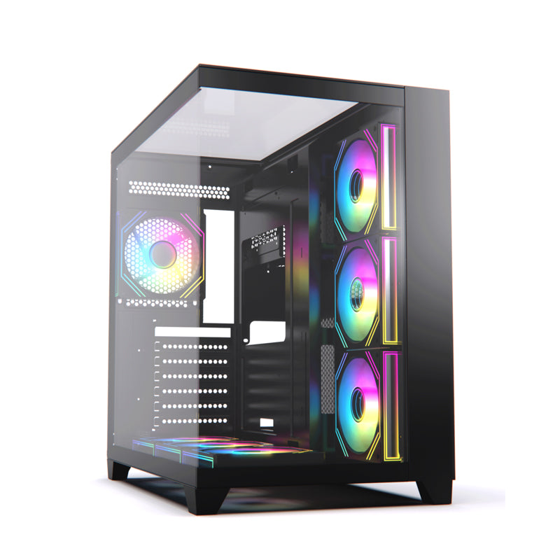 Acegeek Horizon Black Type C ATX Case, 7x RGB 120mm Fans, Dual Side Tempered Glass, 3x HDD Slots, Motherboard Supports Upto ATX, GPU Max Upto 410mm, Black-GC