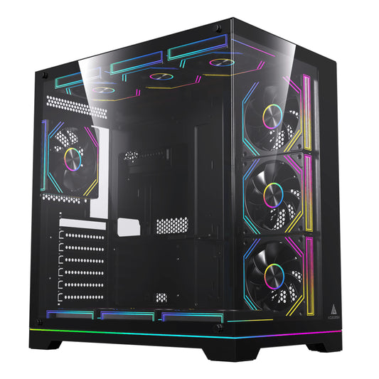 Acegeek Mercury R425X ATX Computer Case, Up to 360mm Radiator & 10x Fan Support, Dual Side Full Tempered Glass, 0.7mm SPCC Material, USB 3.0, USB 2.0 x2, HD Audio, Black