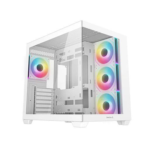 DeepCool CG530 4F Panoramic ATX Mid-Tower Case 4x Pre Installed Fans Dual Chamber, Support Back Connectors & Up to 2x 360mm +280mm Radiators, Front 2x USB3.0 , White