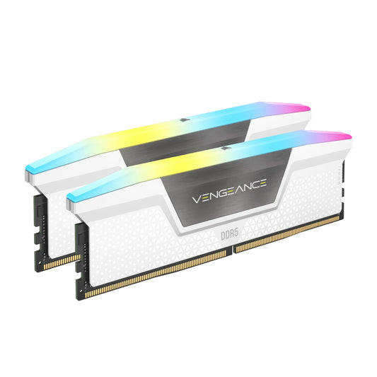 Corsair VENGEANCE RGB 32GB (2x16GB) CL36-48-48-104 1.35V, DDR5 DRAM 6400MT/s,Intel XMP 3.0, White | MH32GX5M2B6400C36W