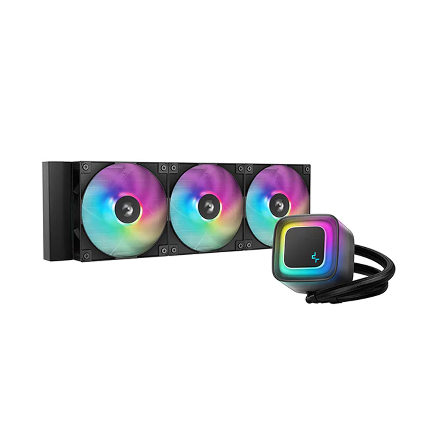 DeepCool LE360 V2 Liquid CPU Cooler, 360mm Radiator, 3x 120mm Pre-Installed aRGB Fan, 2100 RPM Fan Speed, 75.89 CFM Fan Airflow, Hydro Bearing Type, Anti-Leak Technology, Black